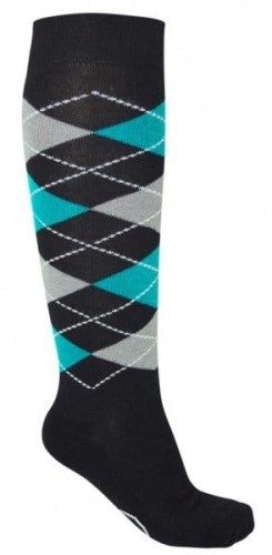 Podkolanówki York Karo czarno-turkusowy