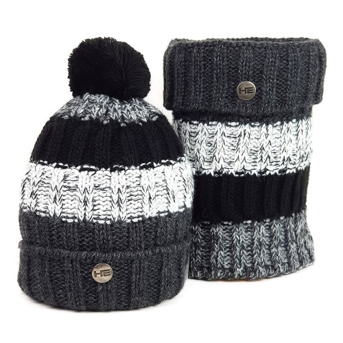 Czapka zimowa z kominem Horsenjoy Estera szaro-biało-czarna
