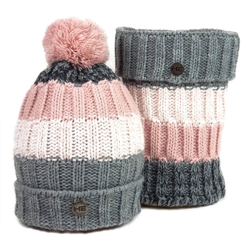 Czapka zimowa z kominem Horsenjoy Estera szaro-biało-różowa