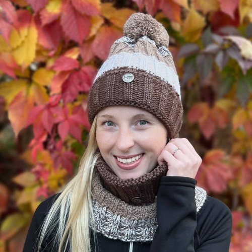 Czapka zimowa z kominem Horsenjoy Estera beżowo-biało-brązowa