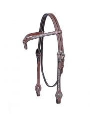 OGŁOWIE DARK BROWN KNOTTED HEADSTALL w./ TURQUOIS STITCHING