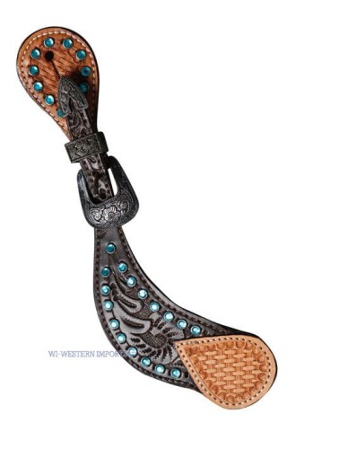 Paski do ostróg Damskie z zielonymi kamykami