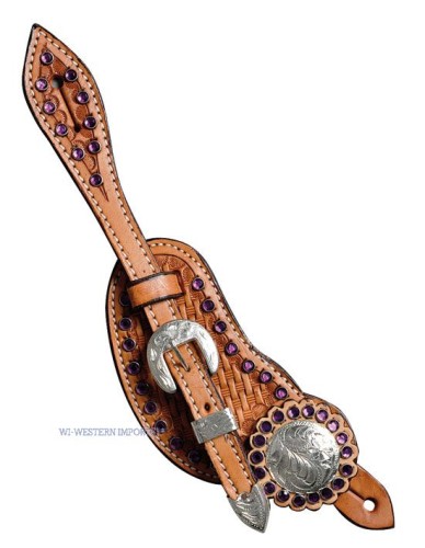 Paski do ostróg Damskie z fioletowymi kamyczkami