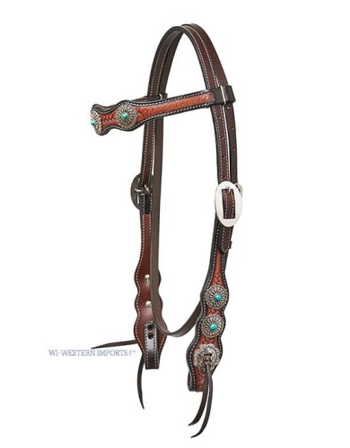 OGŁOWIE HORSEMAN'S TACK OLDSTYLE HEADSTALL NAVAJO CONCHAS TURKUS