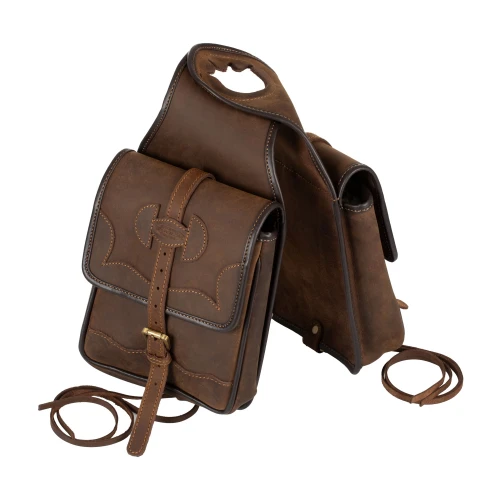 Western saddle bag in leather, COLOR DARK BROWN