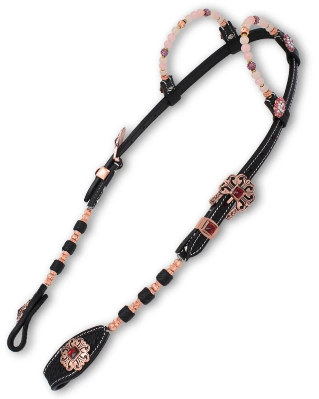 Ogłowie Lp-trick Two-eared western bridle black rose gold with pearl earloop