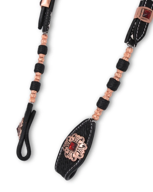 Ogłowie Lp-trick Two-eared western bridle black rose gold with pearl earloop