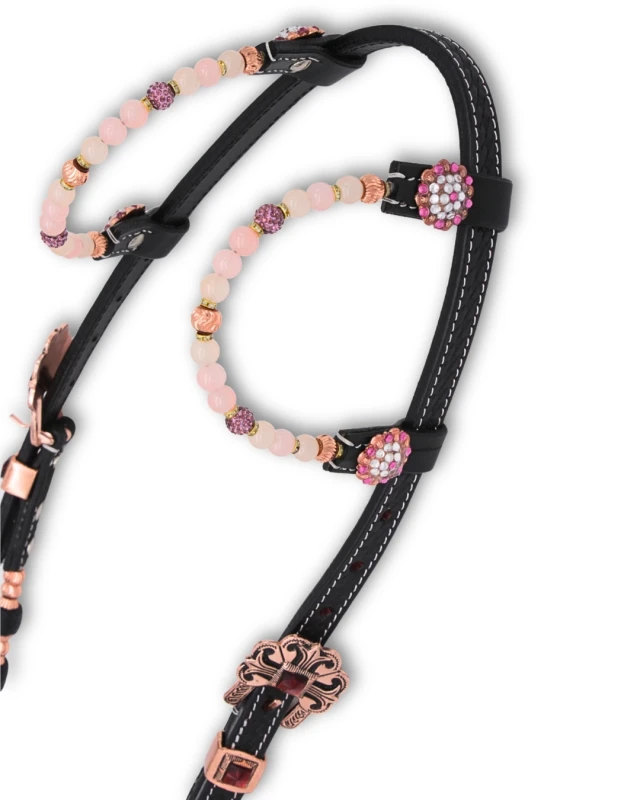 Ogłowie Lp-trick Two-eared western bridle black rose gold with pearl earloop