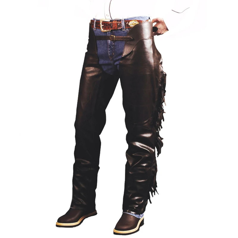 PULL-UP WESTERN CHAPS WITH FRANGES, SIZE L, COLOR BROWN
